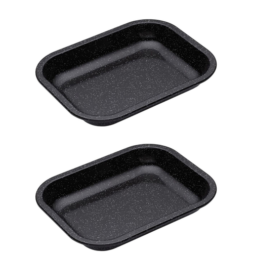2x Mastercraft Pro Vitreous 27x21cm Enamel Roasting Pan - Black