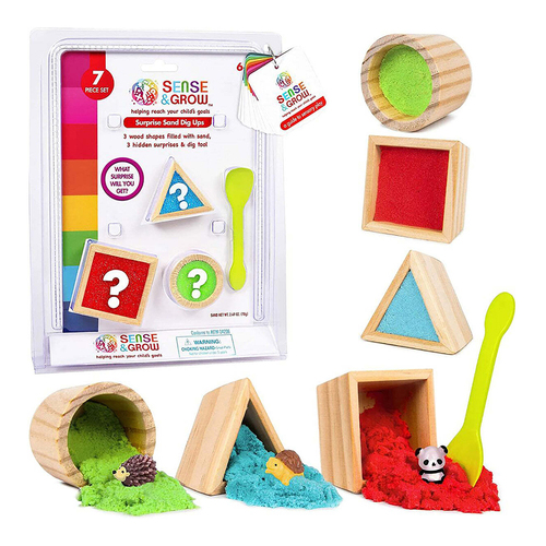 7pc Sense & Grow Surprise Sand Dig Ups w/Wooden Mould Shape Toy Set Kids 6+