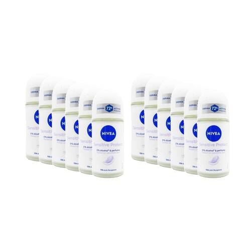 12PK Nivea Sensitive Protect Anti-Perspirant Roll-On Deoderant 72 Hr 50ml