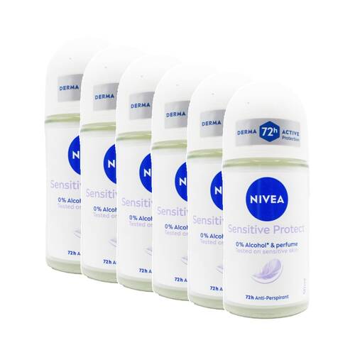 6PK Nivea Sensitive Protect Anti-Perspirant Roll-On Deoderant 72 Hr 50ml