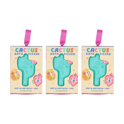 3PK Annabel Trends 120g Mint & Lime Scented Bath Fizzer 3y+ Cactus Shaped