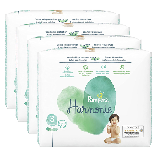 4x 31pc Pampers Harmonie Nappies Diapers Size 3 6-10kg