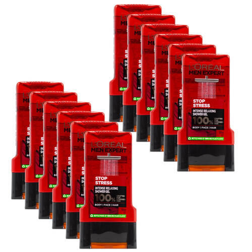 12PK Loreal 300ml Men Expert Stop Stress Relaxing Body Face Hair Shower Gel