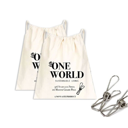 2x 20pc One World Stainless Steel Clothes Pegs
