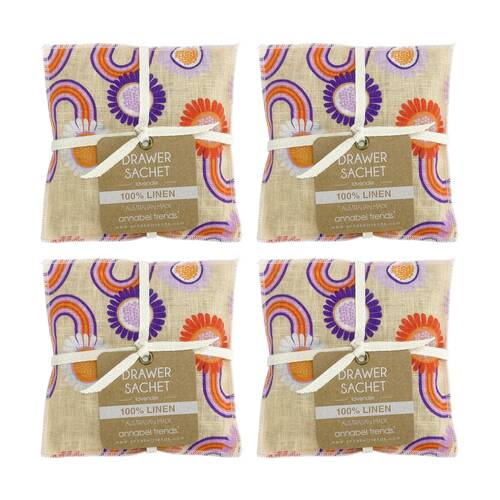4PK Annabel Trends Lavender Sceneted Drawer Sachet Linen 12x12cm Groovy Rainbows