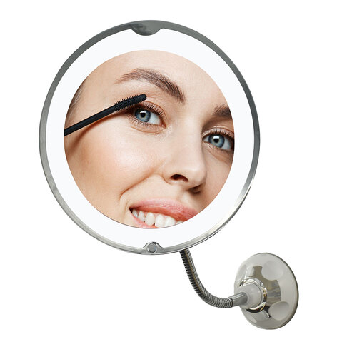 Flexible 20cm LED Mirror w/ Powerful Suction 10x Magnification