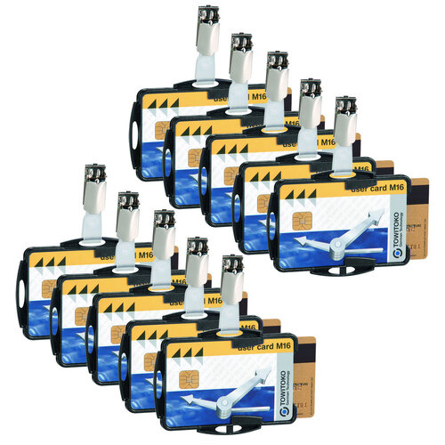 25PK Durable Rectangle Duo ID Card Holder w/ Clip - Black