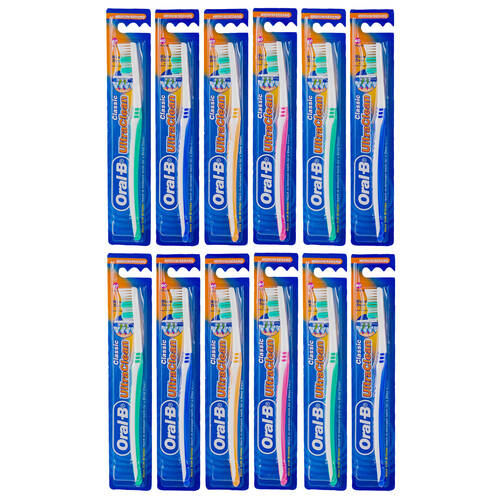 12PK Oral B Ultra Clean Toothbrush Assorted Medium Dental Care
