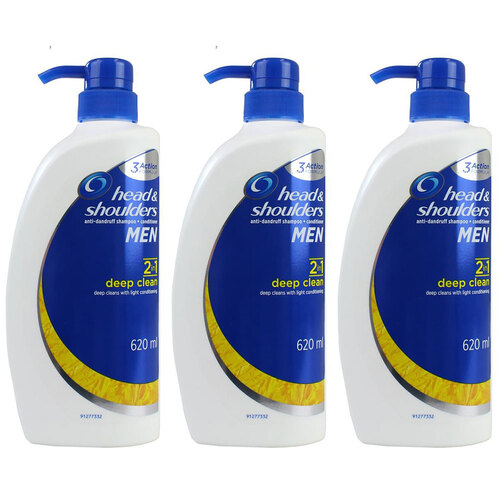 3x Head & Shoulders 620ml Anti Dandruff Shampoo + Conditioner -  Men 2 In 1 Deep Clean