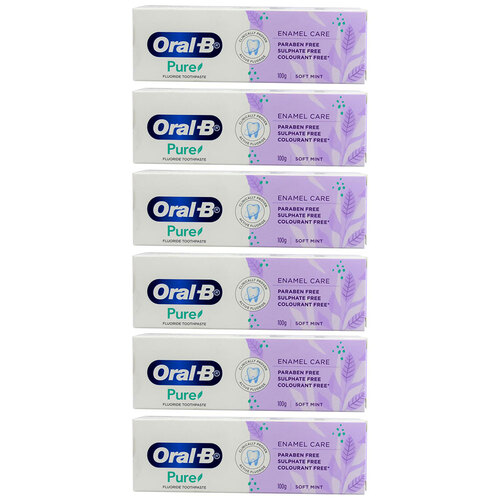 6PK Oral B 100G Toothpaste Pure Enamel Care Soft Mint