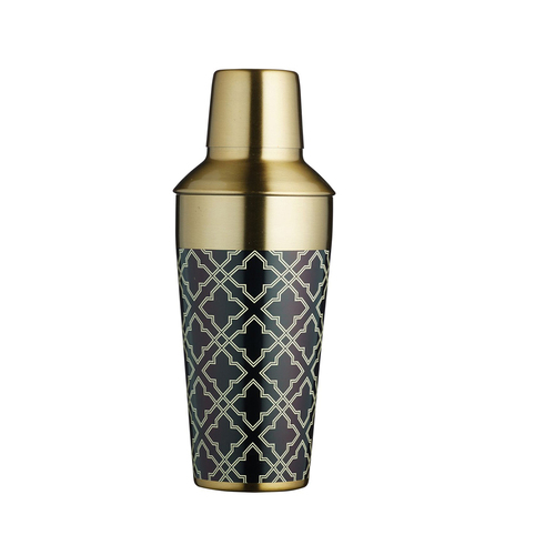 BarCraft Art Deco Stainless Steel 650ml Cocktail Shaker - Black/Gold