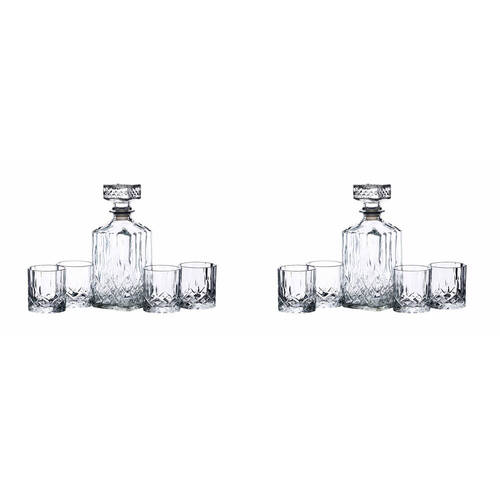 2x 5pc BarCraft 900ml Whiskey Decanter w/ 200ml Glass Tumbler - Clear