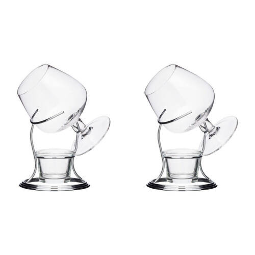 2PK BarCraft Brandy & Cognac Chrome/Glass 350ml Cup & Warmer Stand Set - Clear