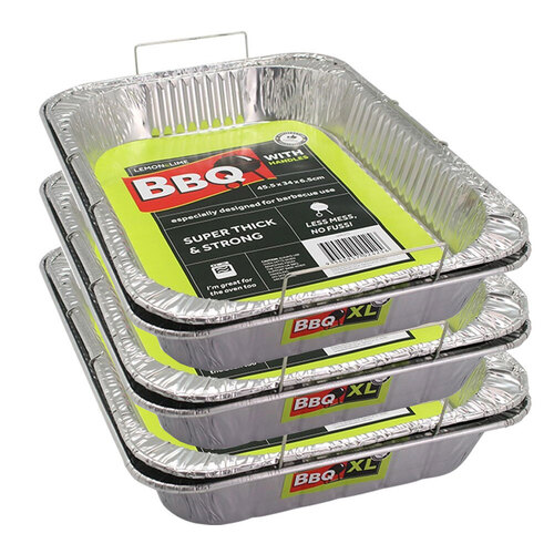 3PK Lemon & Lime Foil Tray W/ Wire Handles 45.5X34X6.5cm Shelf Ready Pdq
