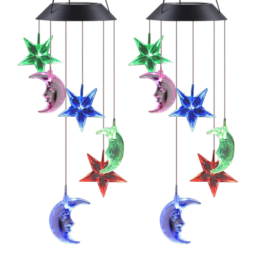 2PK 25th Hour Solar Colour Changing Stars & Moon Wind Chime