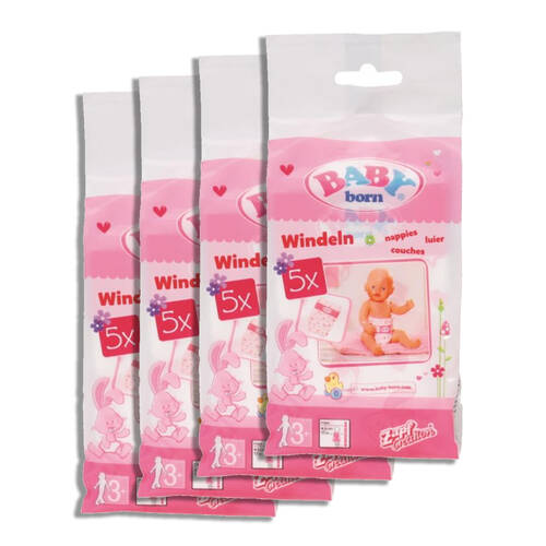 4x 5pc Baby Born Nappies for Baby Dolls