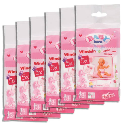 6x 5pc Baby Born Nappies for Baby Dolls