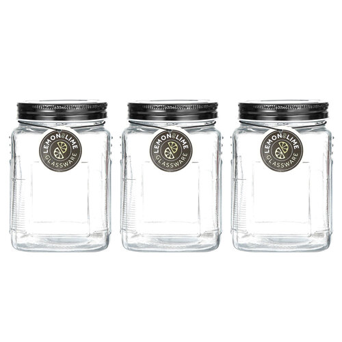 3PK Lemon & Lime Ascot 800ml Glass Jar - Clear
