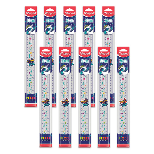 10PK Maped Pixel Party Twist N Flex Clear and Precise Ruler 30cm