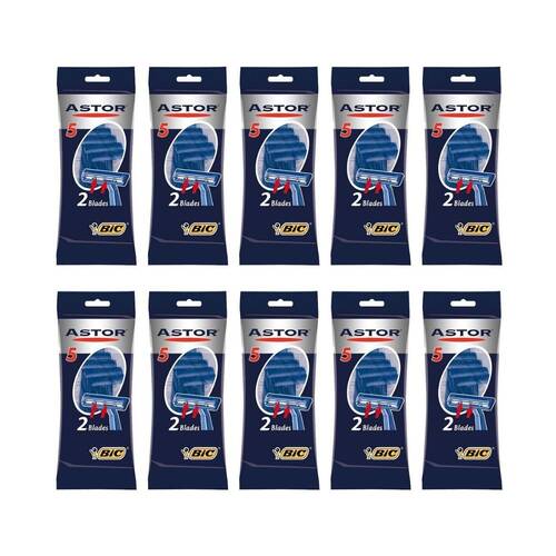 10x 5pc BIC Astor Normal Twin-Blade Shaver Razor Men's Beard Grooming Care