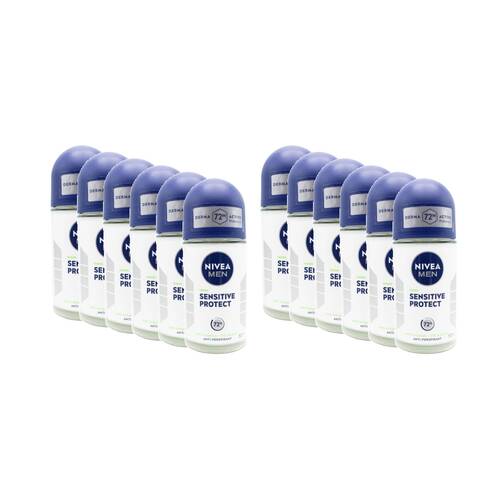 12PK Nivea Men Sensitive Protect Anti-Perspirant Roll-On Deoderant 72 Hr 50ml