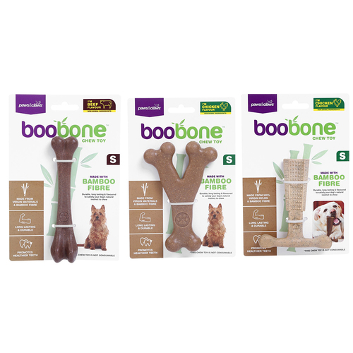 3x Paws & Claws BooBone Small Wishbone & T-Bone w/ Small Chew Toy Assorted