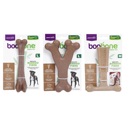 3x Paws & Claws BooBone Large Wishbone/Medium T-Bone/Large Chew Toy Assorted