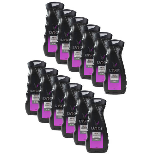 12PK Lynx Excite 400ml Body Wash Crisp Coconut & Black Peper Scent Bath Care
