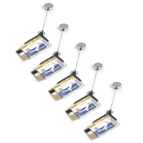 10PK Durable Deluxe Pro 8.5cm Duo Card Holder w/ Badge Reel - Clear