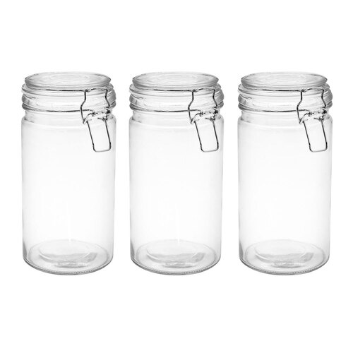 3PK Lemon & Lime Fresco Glass Clip Jar 1.1L  20X10cm