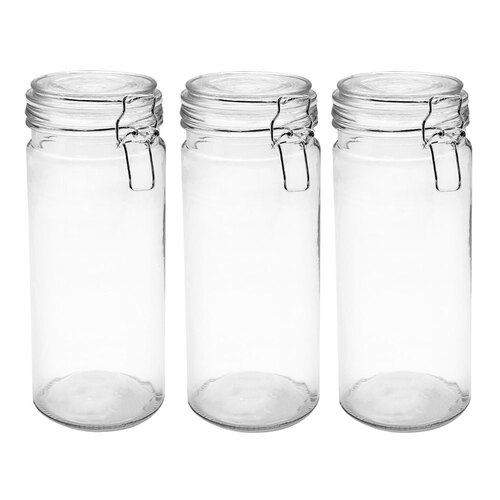 3PK Lemon & Lime Fresco Glass Clip Jar 1.4L 24.5X10cm
