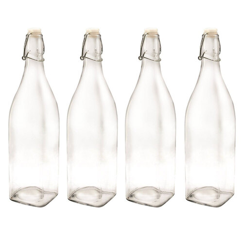 4PK Lemon & Lime Glass Water Bottle 1L 32.5cm X 8cm