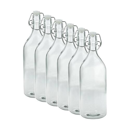 6PK Lemon & Lime Durable Glass Water Drinking Bottle W/ Airtight Seal 28x9cm 1L