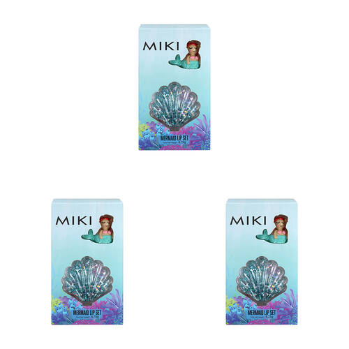 3PK Miki Mermaid Lip Set With Nourishing Lip Balm And Gloss - Pink - 3y+