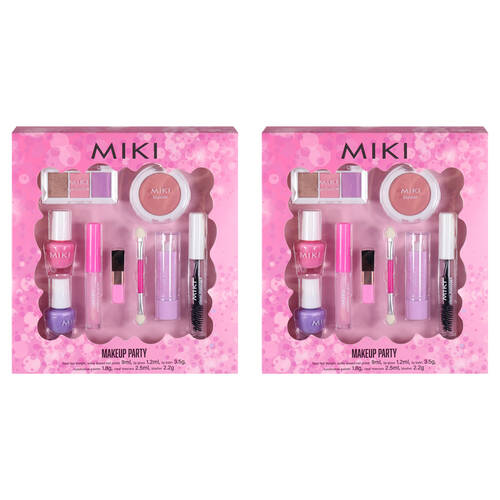 2PK Miki Makeup Party Set With Nail Polish Eyeshadow Lip Gloss - Pink - 5y+