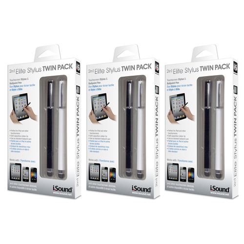 3x 2pc iSound 2in1 Touchscreen Elite Stylus/Ballpoint Pen For iPad Black/White