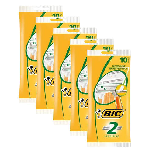 5x 10pc BIC 2 Sensitive Twin Blade Shaver Razor Men's Beard Grooming Care