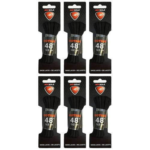 6PK SofSole Football Rugby Boots Shoe Laces 48in - Black