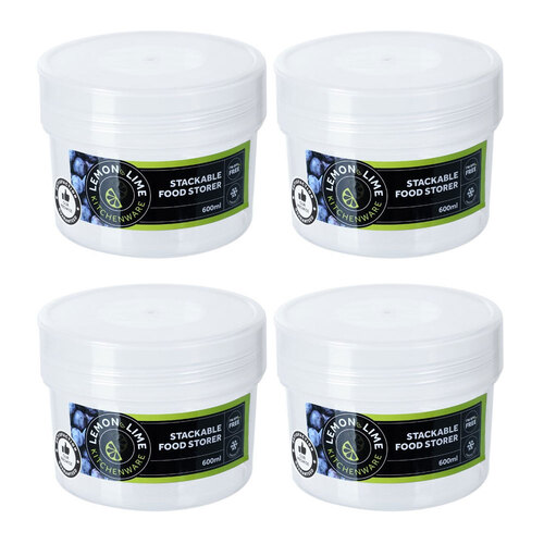 4PK Lemon & Lime Keep Fresh Stackable Food Storer 600ml 11X11X8.5cm