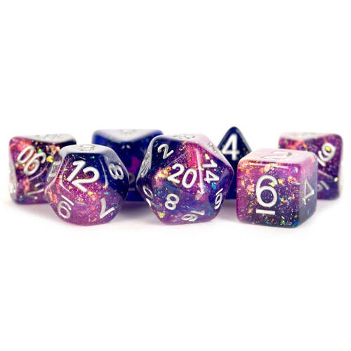 7pc Fanroll by Metallic Resin Eternal Polyhedral RPG Tabletop Dice Set 16mm - Purple/Blue