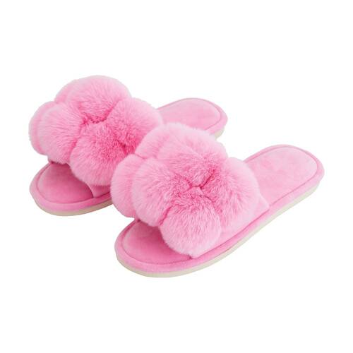 Annabel Trends Pom Pom Cosy Luxe Thongs Women's Slippers Shoes S/M Candy