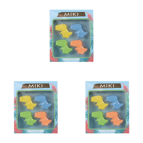 3x 4pc Miki Dinosaur Bath Bombs For Fizzing Fun - Vanilla Scented - 3y+