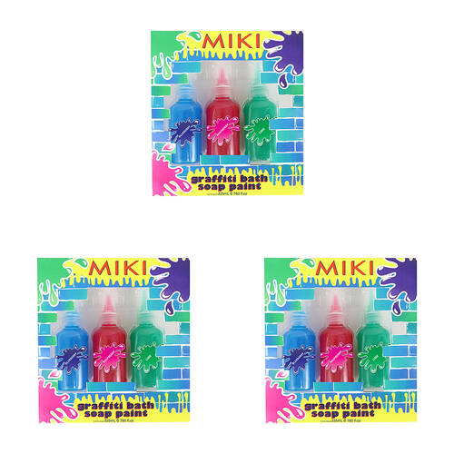 3PK Miki Graffiti Bath Soap Paint - Bath Time Art - Blueberry Raspberry Lime - 3y+