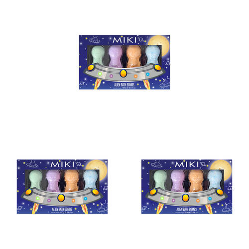 3PK Miki Alien Bath Bombs Fizzing Bath Bombs Lime Coconut, Grape, Blueberry - 3y+