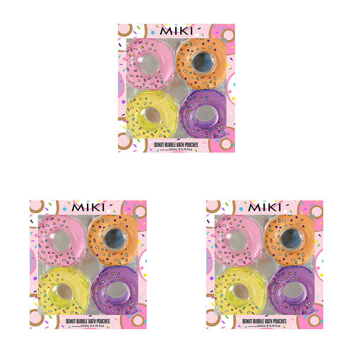 3x 4pc Miki Donut Bubble Bath Pouches In Fruity Scents - for Kids - 3y+