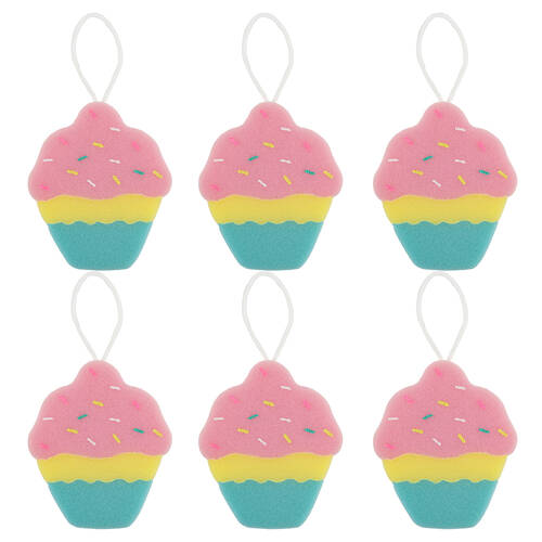 6PK Miki Cupcake Bath Sponge For Fun Bathtime Foamy Lather Multicolour