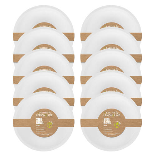 10x 12PK Lemon & Lime Sugarcane 18cm Side Bowl - White