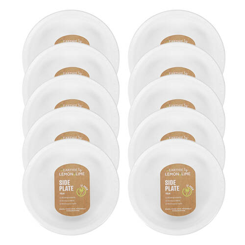 10x 12PK Lemon & Lime Sugarcane 18cm Side Plate - White
