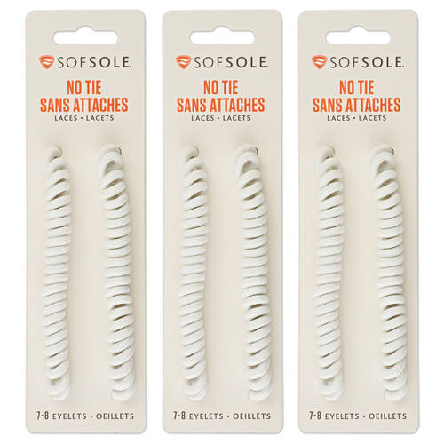 3PK SofSole No-Tie Athletic/Casual Shoe Laces 27-45in - White