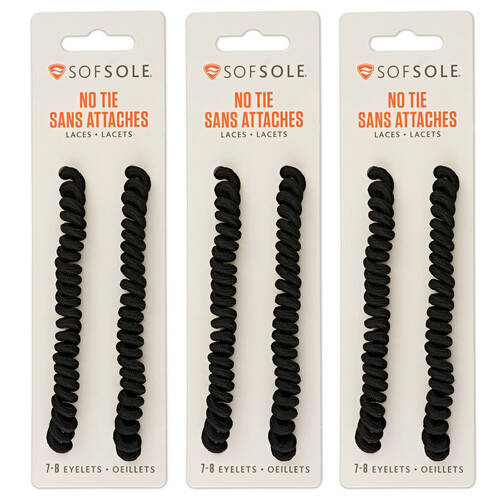3PK SofSole No-Tie Athletic/Casual Shoe Laces 27-45in - Black